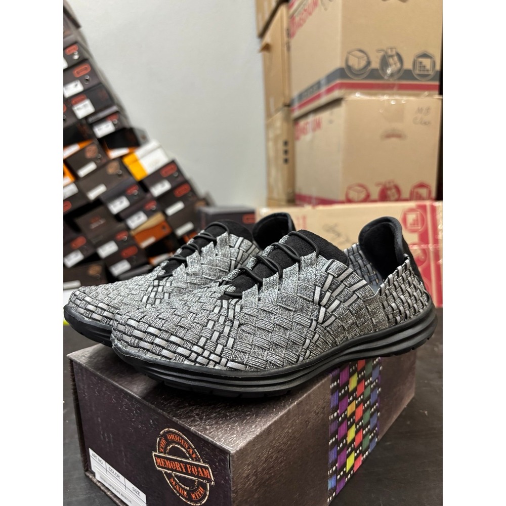 Bernie Mev Victoria Pewter Black Reflective Woven Sneakers Womens 38 US 7 NEW